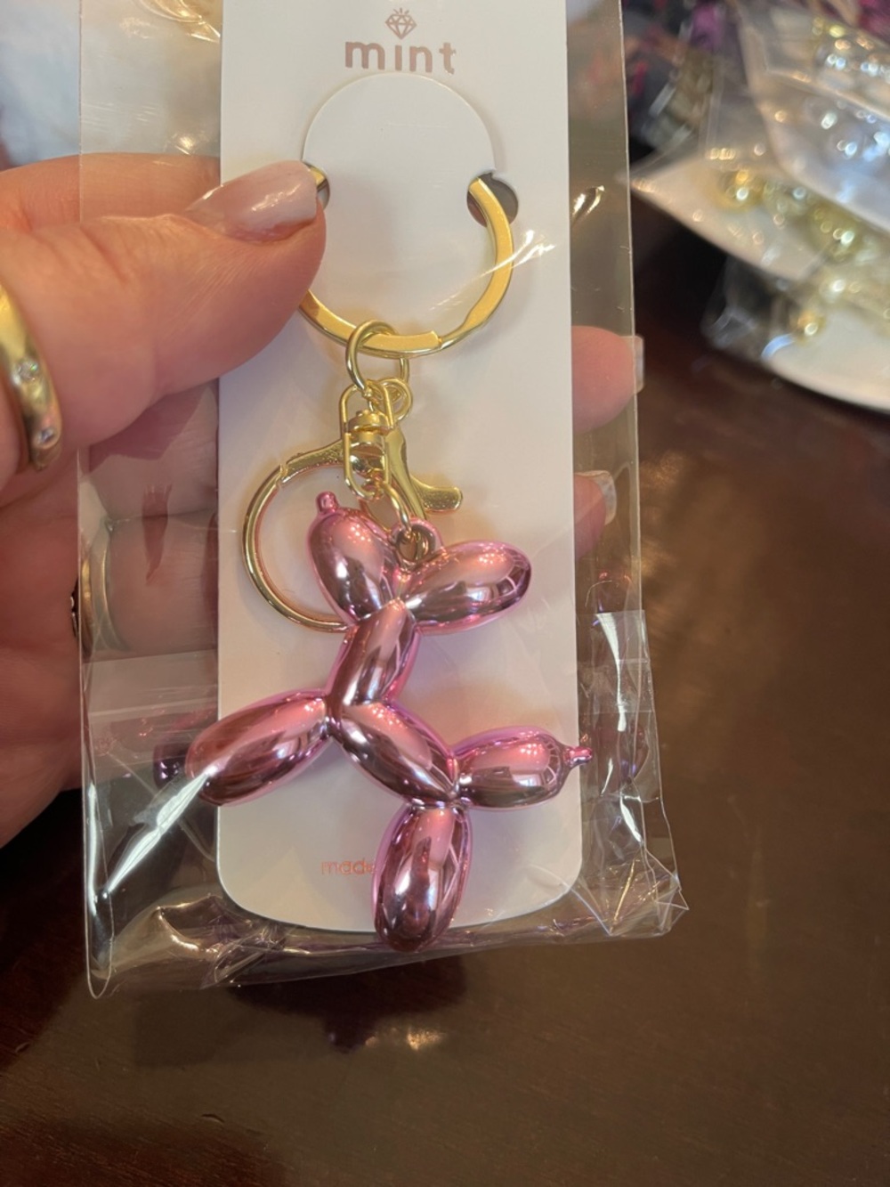 Pink Balloon Dog Keychain purse backpack charm key Holder Charm lobster clasp